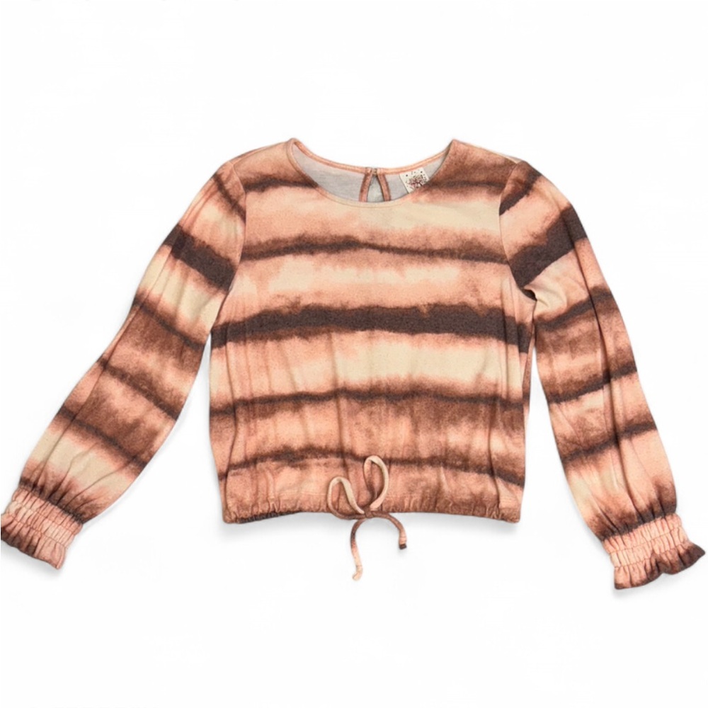 Women’s XS Pink Brown Striped Tie-Dye Long Sleeve Top